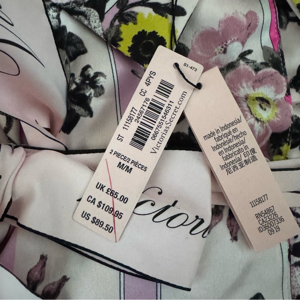 Victoria's Secret Satin Pajamas Pink Floral Stripe Print VS Size Medium - Picture 7 of 9